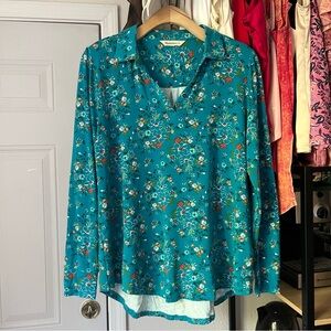 WOOLOVERS blue floral viscose bamboo cotton blend long sleeve T-shirt top